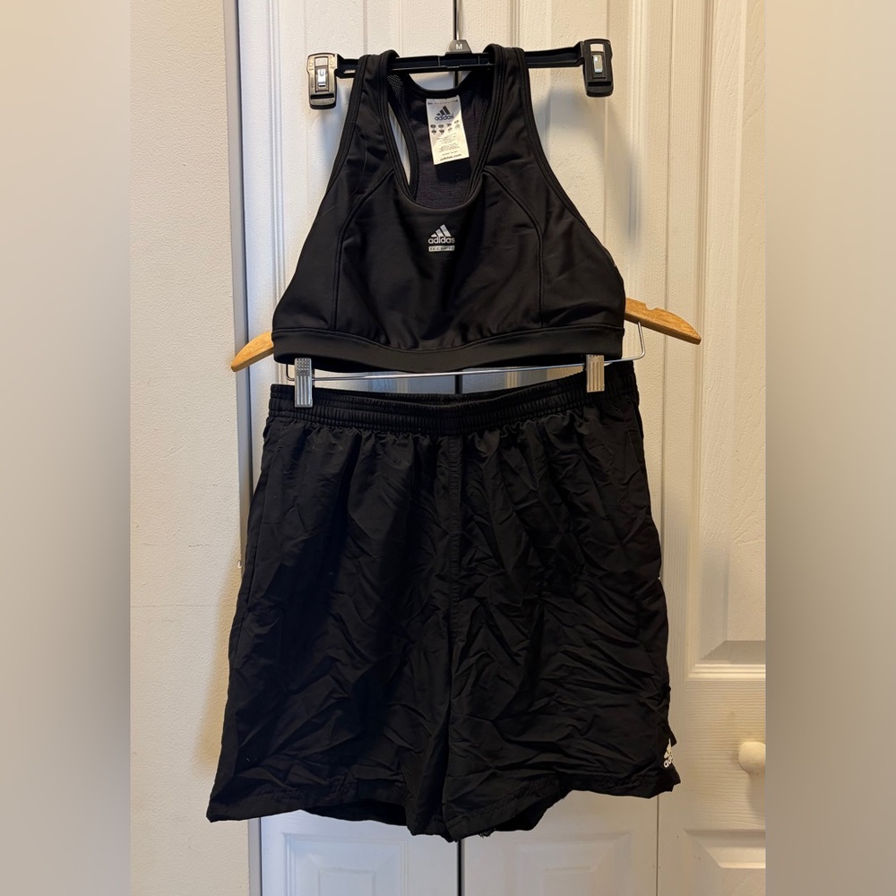 Adidas TechFit & Climalite Athletic Shorts and top, workout Set - Deep Black